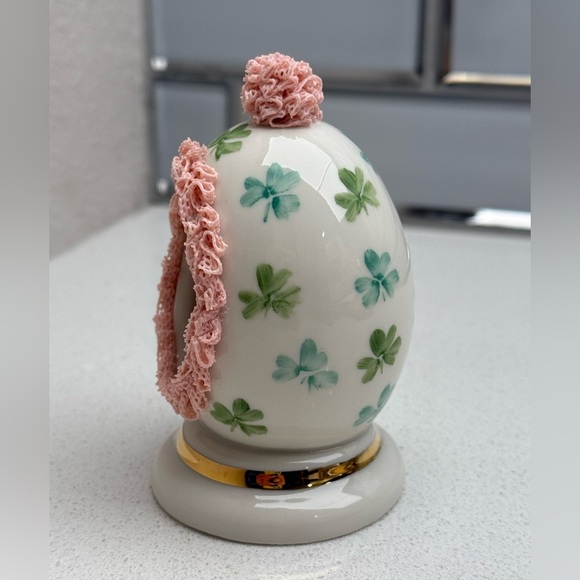 Vintage Irish Dresden Porcelain Pink Lace Easter Egg Bunny Bunnies Rabbits - Picture 3 of 10